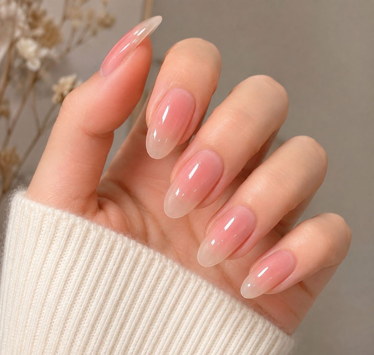 Glossy Blush Pink Ombre Press-On Nails – 24PCS Almond Nail Set