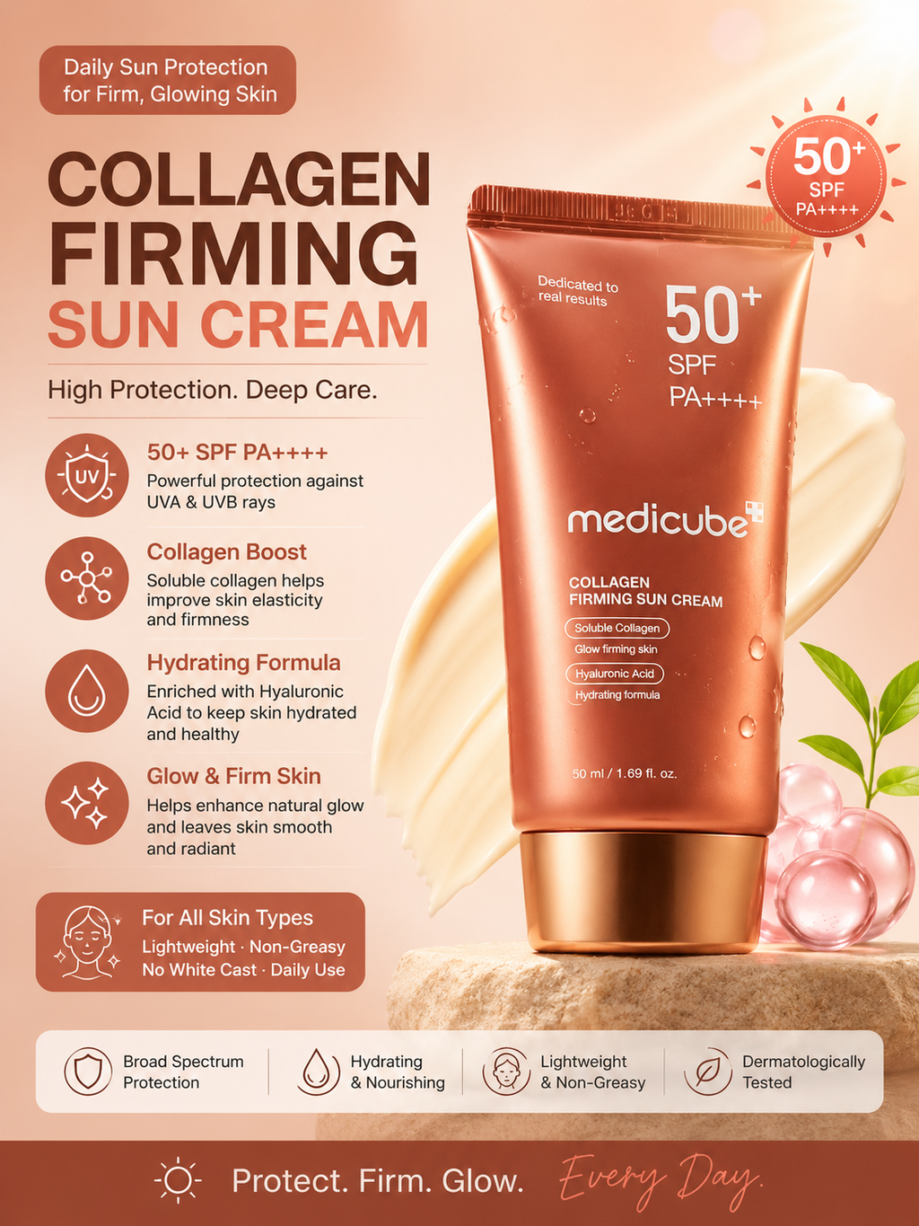 Medicube Collagen Firming Sun Cream SPF 50+ PA++++ | Hydrating Daily Sunscreen 50ml