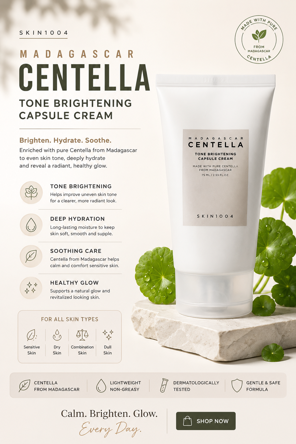Centella Tone Brightening Capsule Cream 75ml | Brightening & Hydrating Face Cream