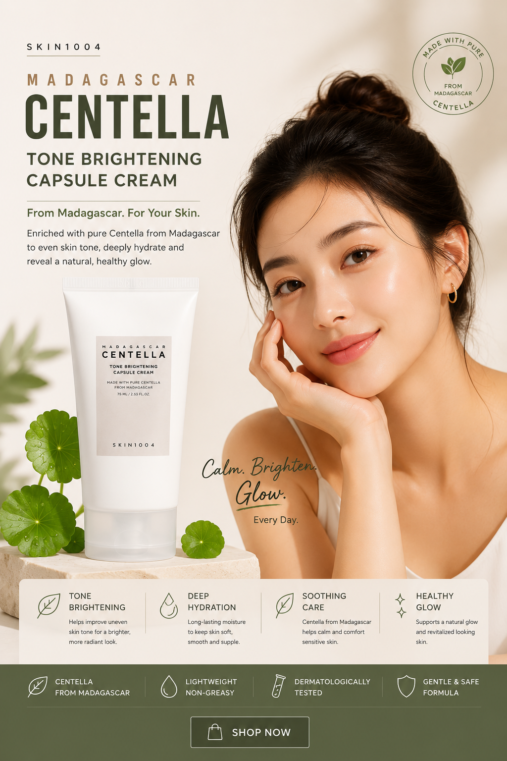 Centella Tone Brightening Capsule Cream 75ml | Brightening & Hydrating Face Cream
