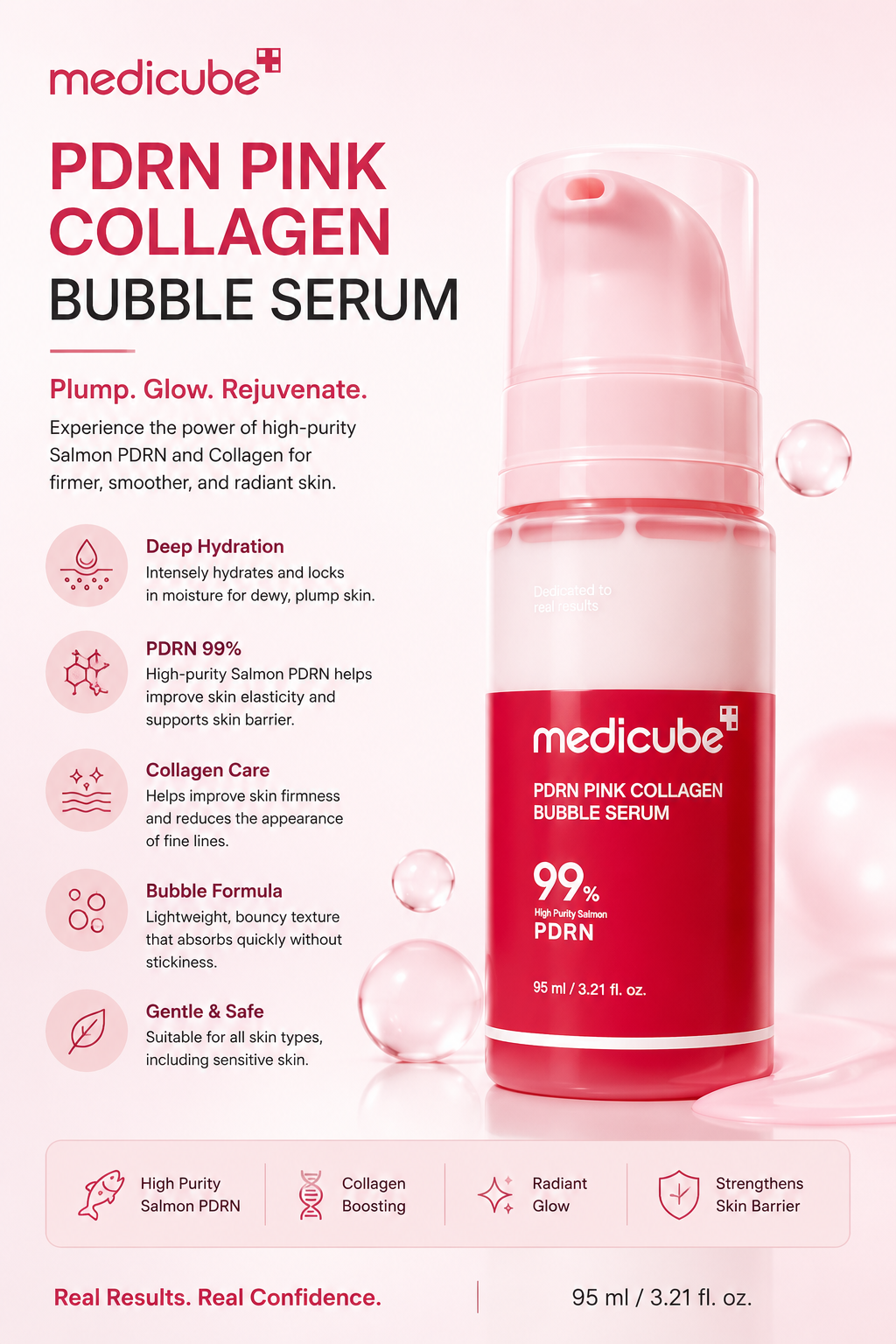 Medicube PDRN Pink Collagen Bubble Serum 95ml | Hydrating & Firming Facial Serum
