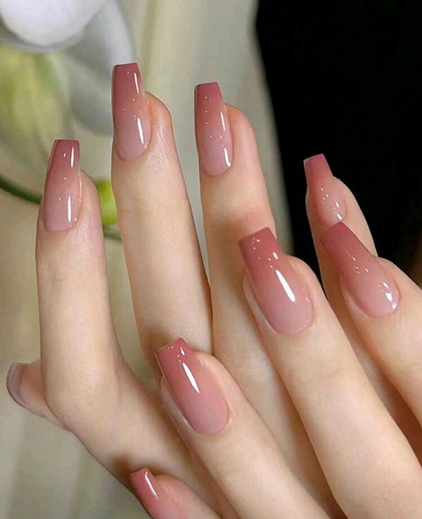 Glossy Dusty Rose Square Press-On Nails – 24PCS Premium Nail Set