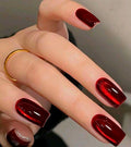 Ruby Red Chrome Square Press-On Nails – 24PCS Premium Nail Set