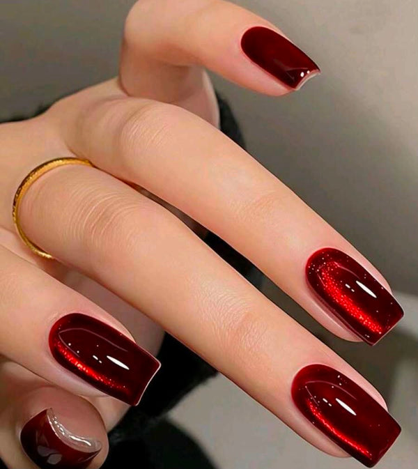 Ruby Red Chrome Square Press-On Nails – 24PCS Premium Nail Set