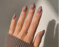 Elegant Taupe Glossy Almond Press-On Nails – 24PCS Premium Nail Set