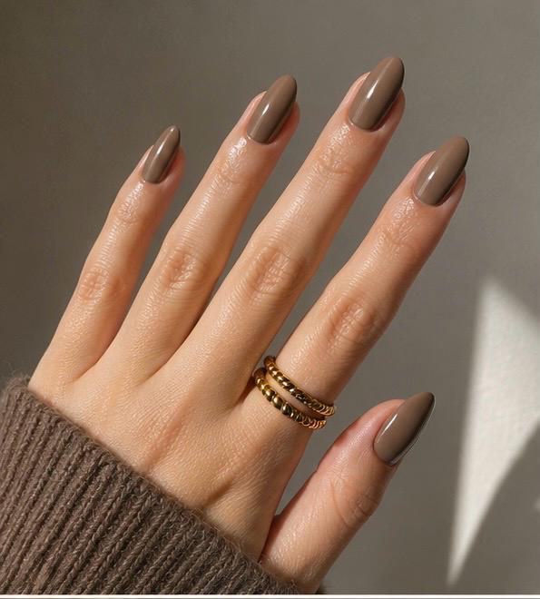 Mocha Brown Glossy Almond Press-On Nails – 24PCS Premium Nail Set