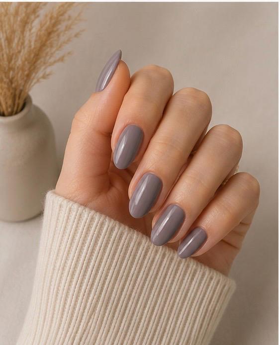 Slate Grey Glossy Almond Press-On Nails – 24PCS Premium Nail Set