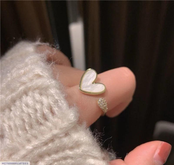 Luxury Heart Adjustable Open Ring for Women – Gold Plated Pearl & Crystal Ring