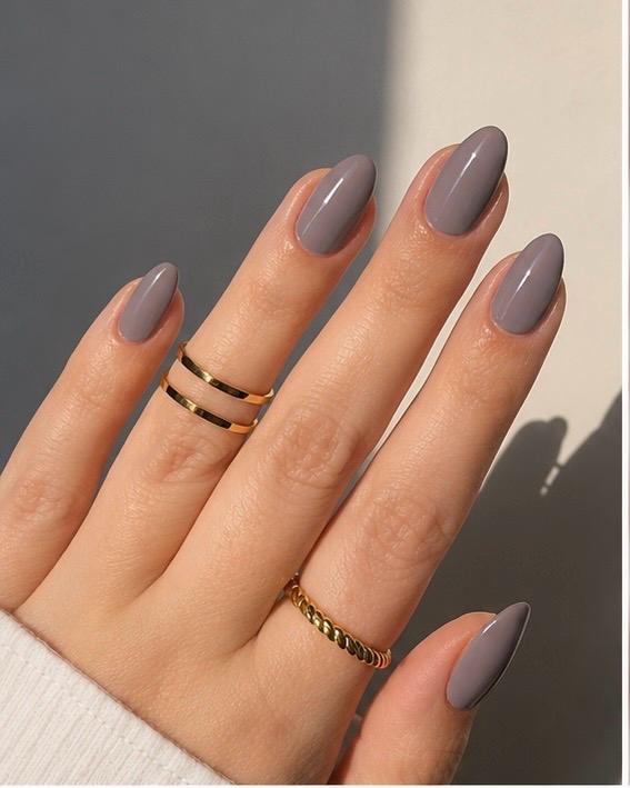 Slate Grey Glossy Almond Press-On Nails – 24PCS Premium Nail Set