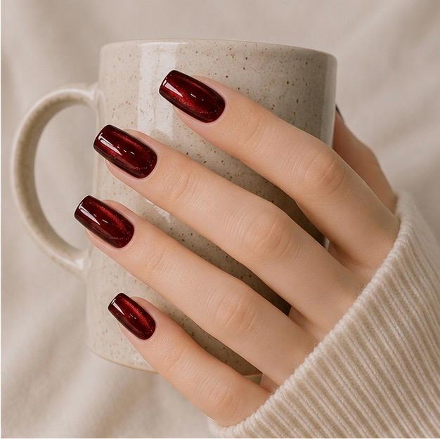 Ruby Red Chrome Square Press-On Nails – 24PCS Premium Nail Set