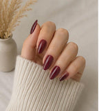 Burgundy Wine Glossy Almond Press-On Nails – 24PCS Premium Nail Set