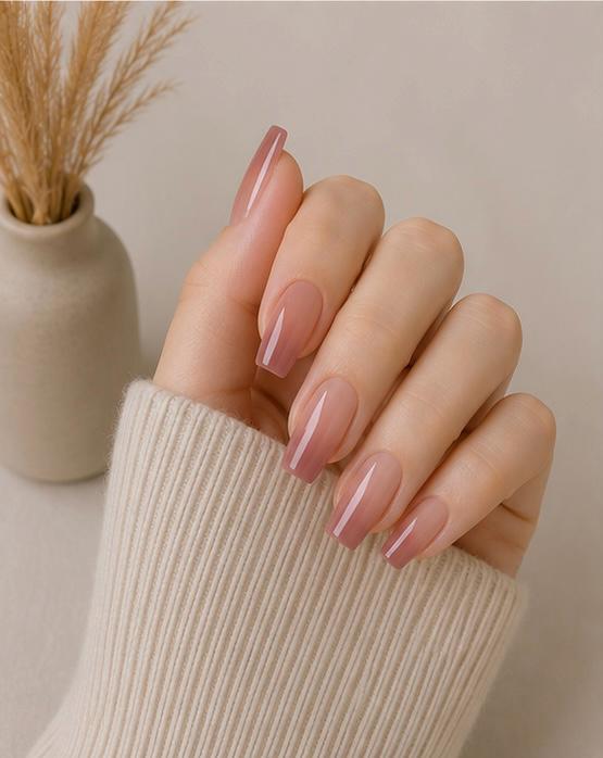Glossy Dusty Rose Square Press-On Nails – 24PCS Premium Nail Set