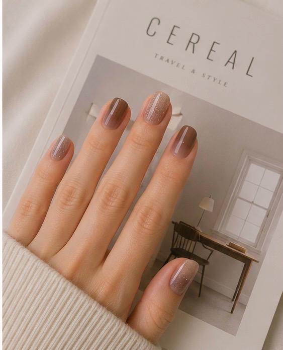 Mocha Glitter Accent Square Press-On Nails – 24PCS Premium Nail Set