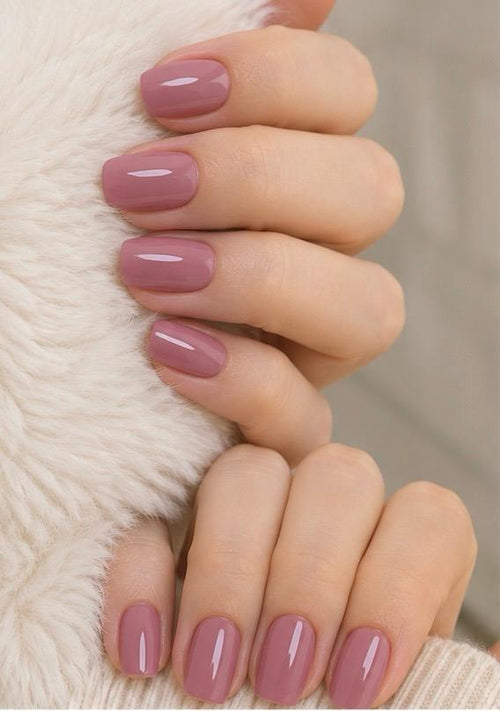 Dusty Rose Glossy Square Press-On Nails – 24PCS Premium Nail Set