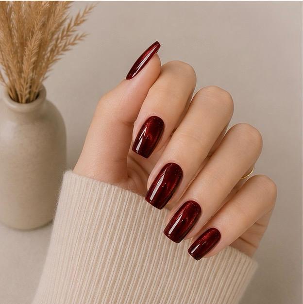 Ruby Red Chrome Square Press-On Nails – 24PCS Premium Nail Set
