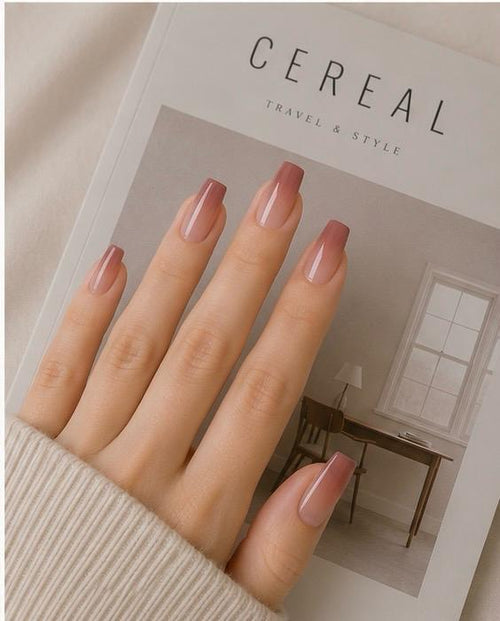Glossy Dusty Rose Square Press-On Nails – 24PCS Premium Nail Set