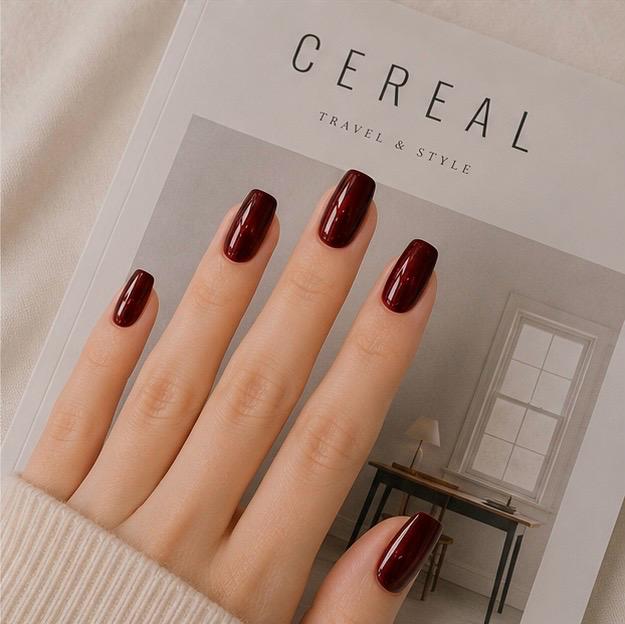 Ruby Red Chrome Square Press-On Nails – 24PCS Premium Nail Set
