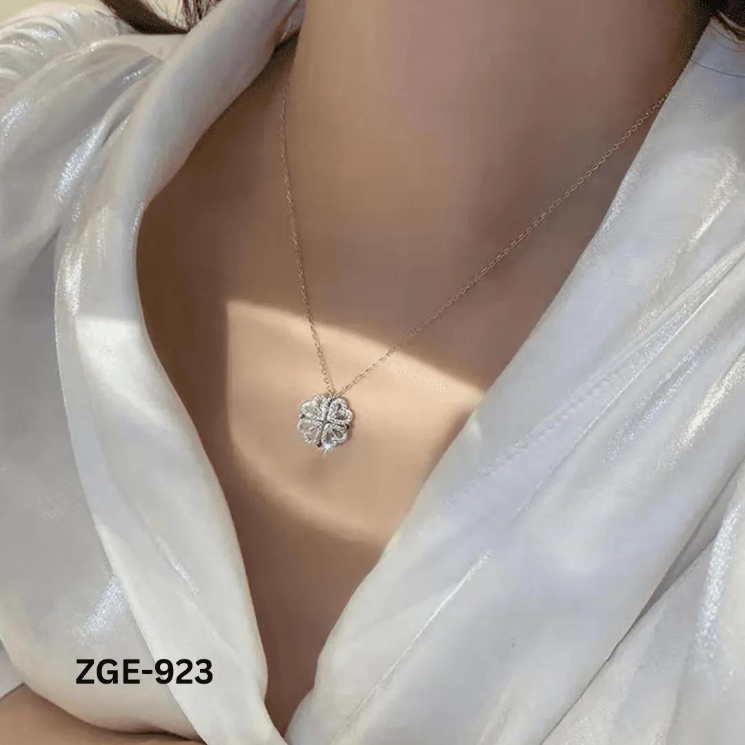 2-in-1 Silver Crystal Necklace Set for Women – Clover & Heart Pendant Layered Necklaces